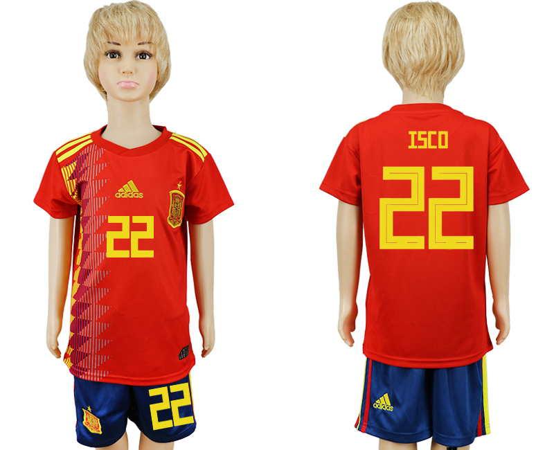 2018 maillot pour enfants SPAIN CHIRLDREN #22 ISCO